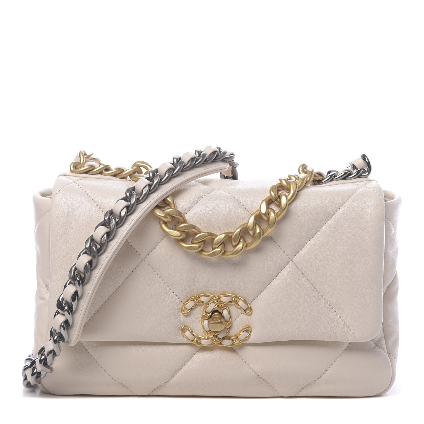 Goatskin Quilted Medium 19 Flap Light Beige