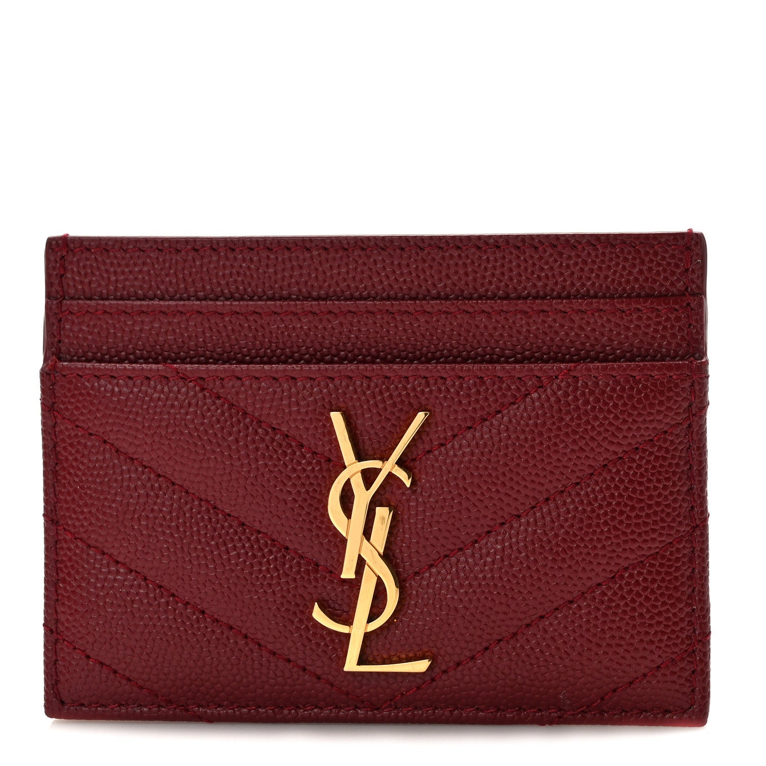 Saint Laurent Grain De Poudre Matelasse Chevron Monogram Credit Card Case Opyum Red 1 of 9