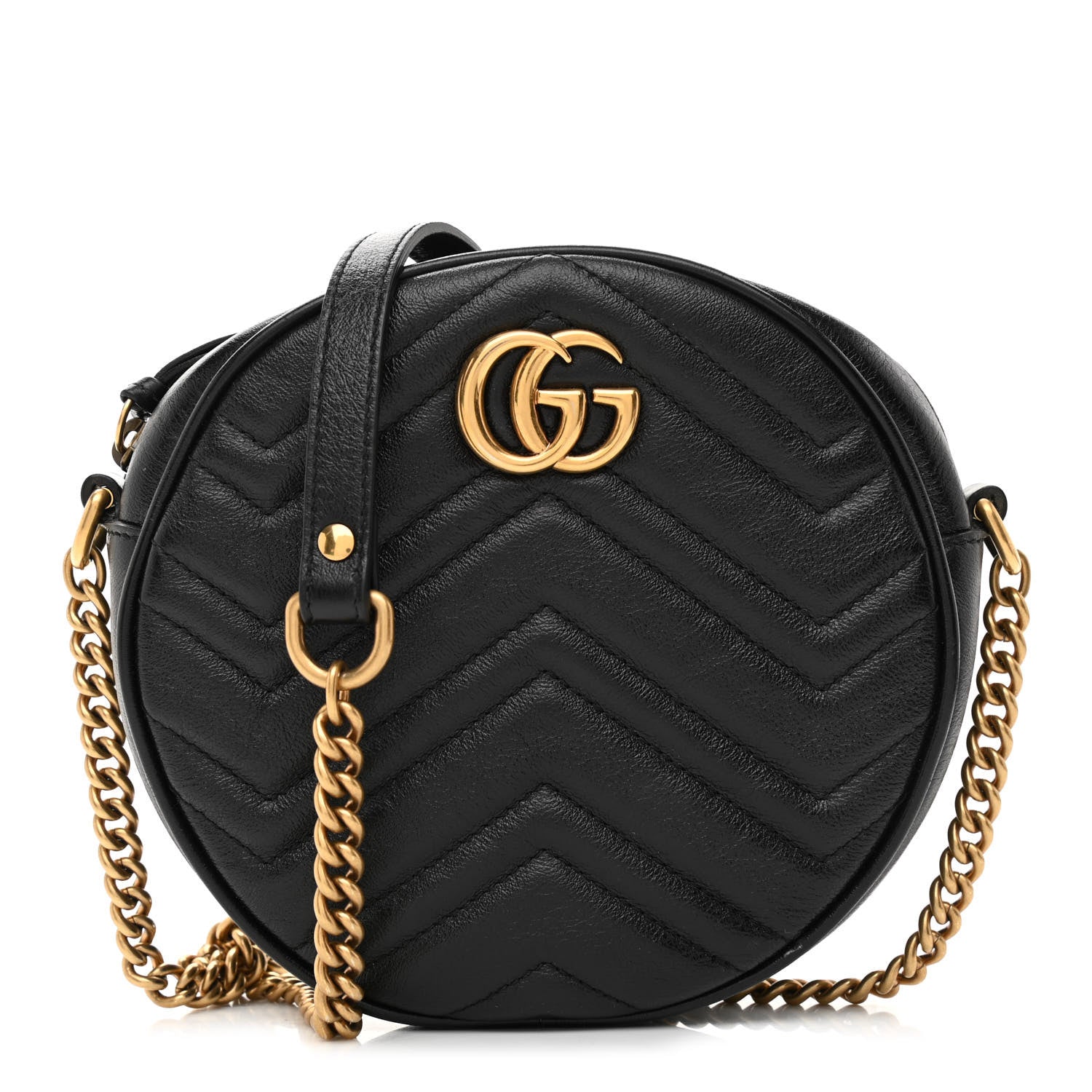 Gucci Azalea Calfskin Matelasse Heart Mini GG Marmont Round Shoulder Bag Black 1 of 8