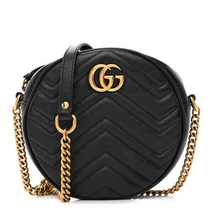 Gucci Azalea Calfskin Matelasse Heart Mini GG Marmont Round Shoulder Bag Black 1 of 8