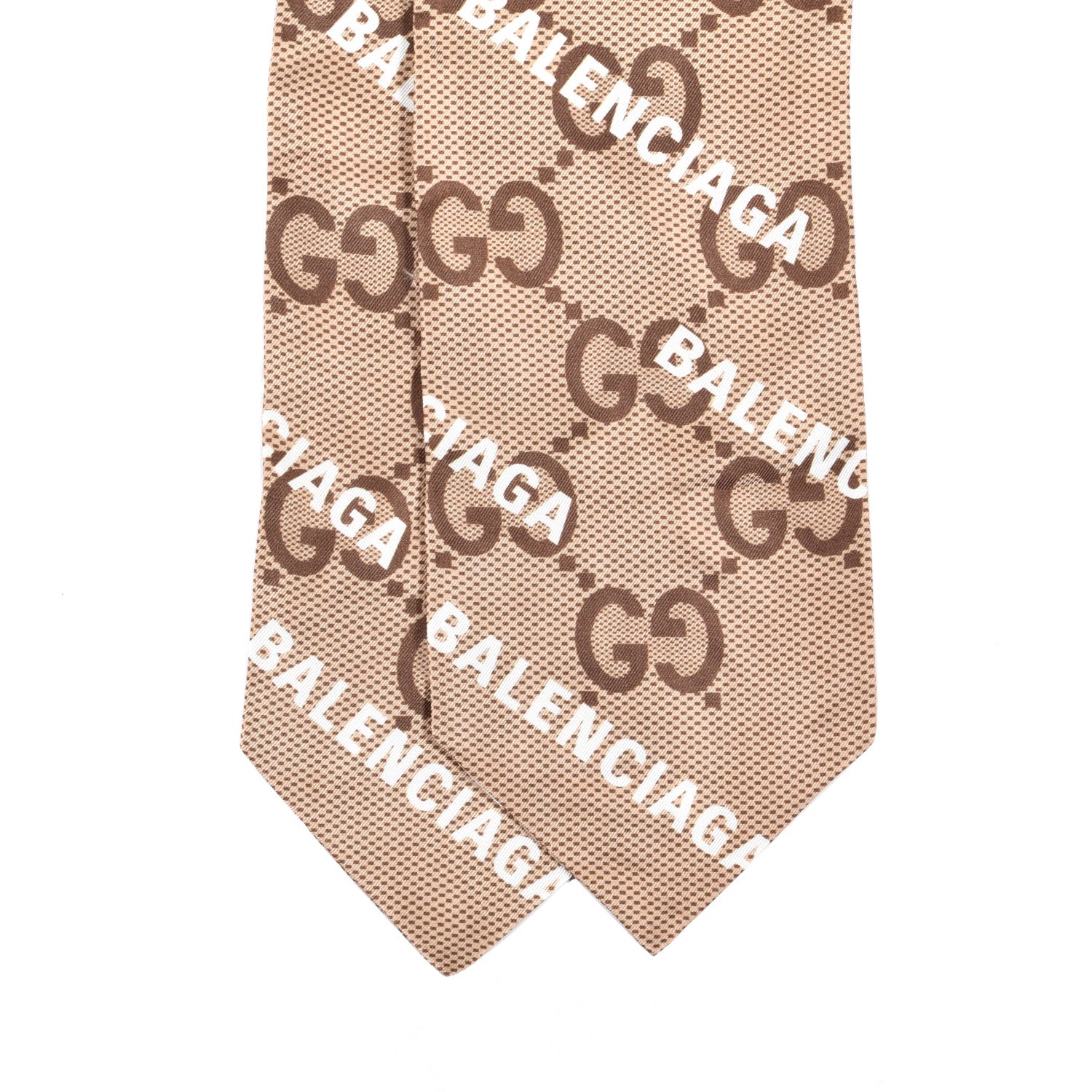 Gucci X BALENCIAGA Silk Twill Maxi GG Monogram GG B Neck Bow Scarf Beige White 2 of 3