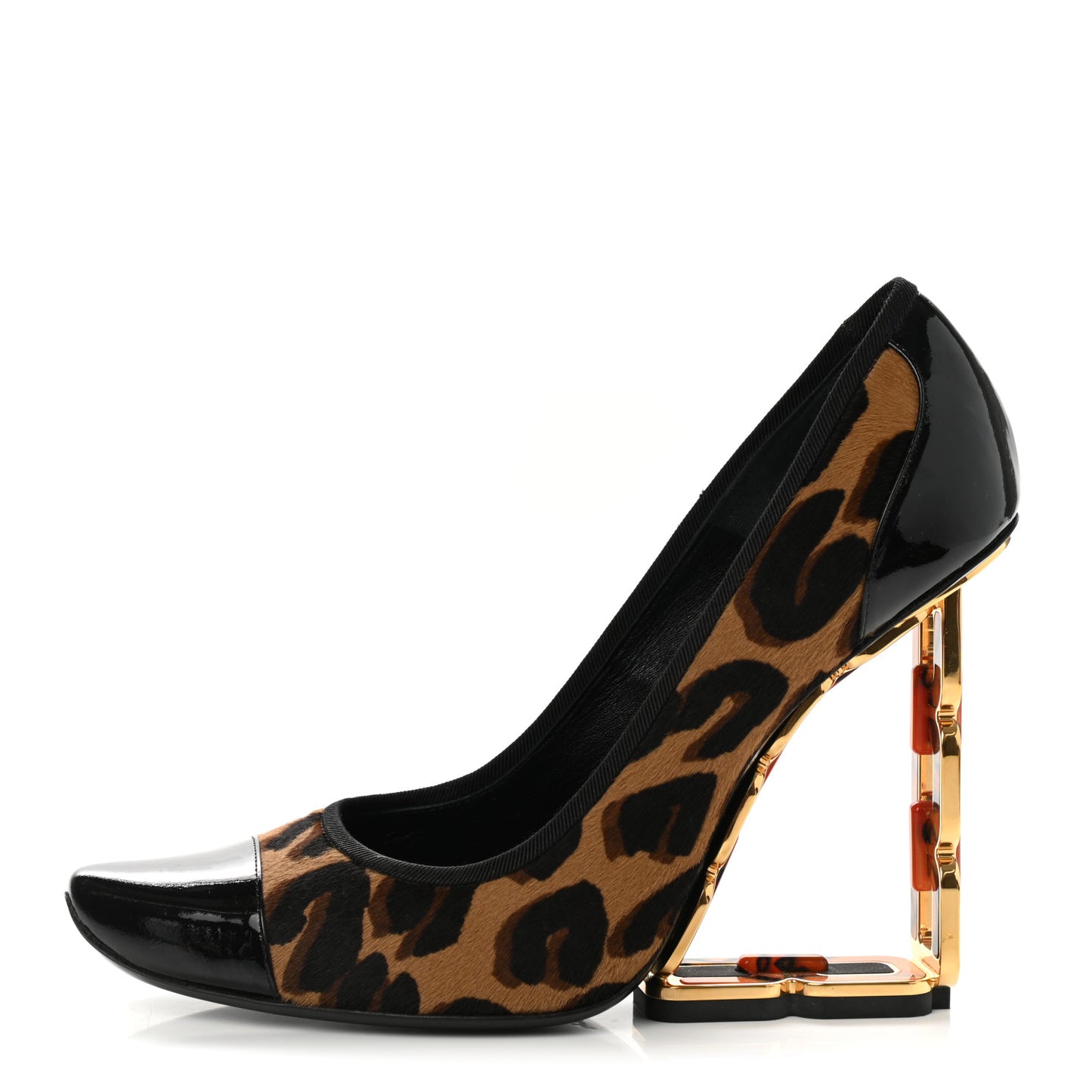 Calfskin Patent Pony Hair Pumps 40 Leopard
