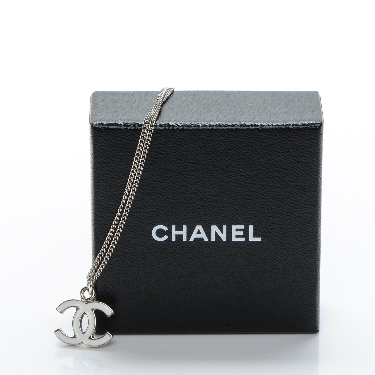 Chanel Enamel CC Necklace White Silver 6 of 6