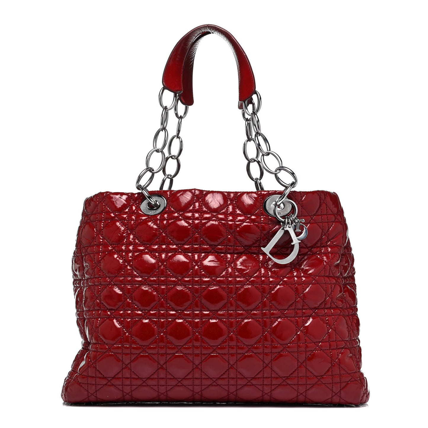 Patent Cannage Large Dior Soft Shopping Tote Red