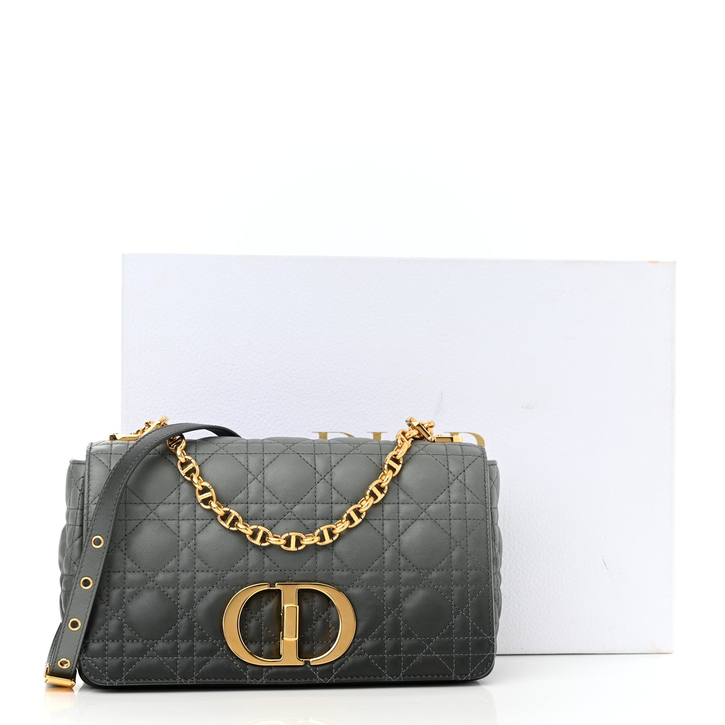 Lambskin Cannage Medium Caro Bag Grey Stone