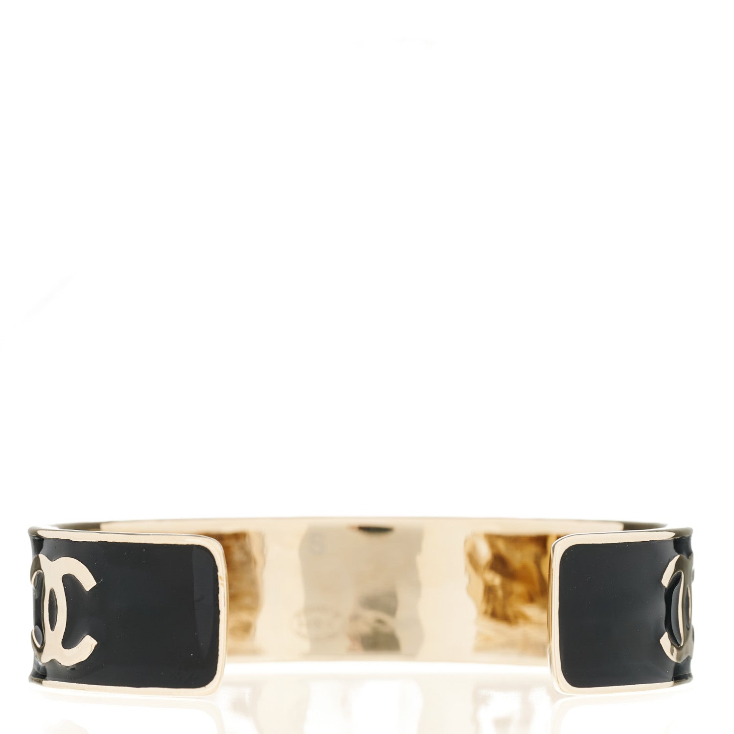 Chanel Metal Enamel Chanel Logo Cuff Bracelet S Black 2 of 4
