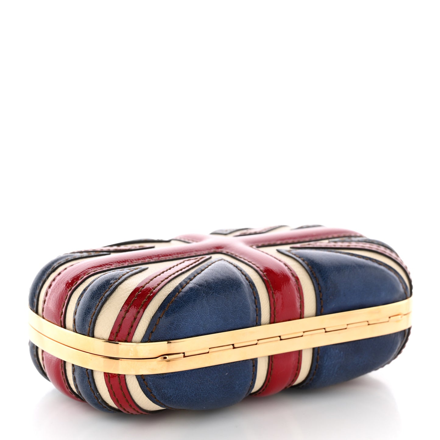 Patent Calfskin Britannia Skull Box Clutch Red Blue