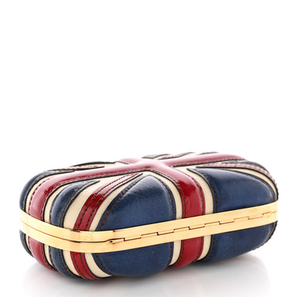 Alexander McQueen Patent Calfskin Britannia Skull Box Clutch Red Blue 4 of 12