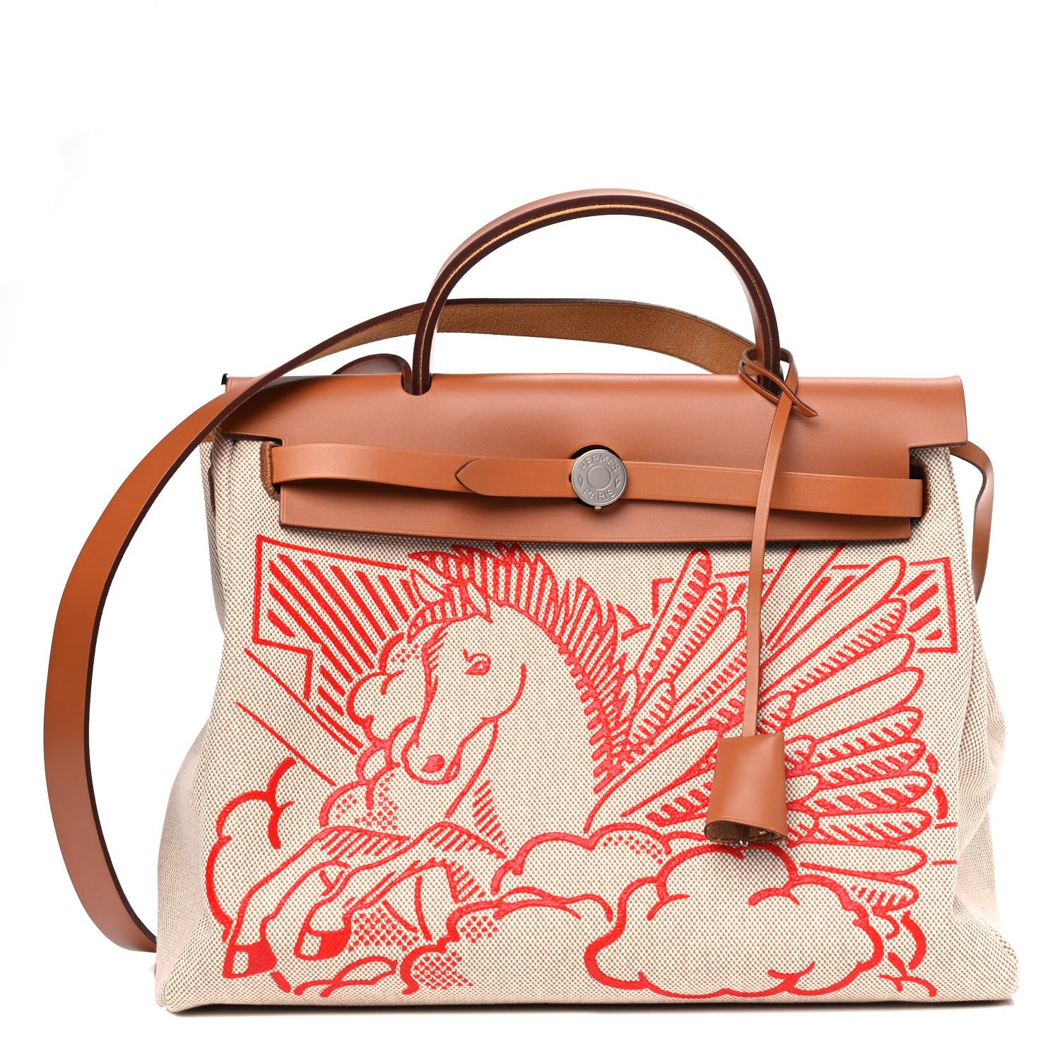 Hermes Vache Hunter Toile Pegase Pop Herbag Zip Retourne 31 PM Capucine Ecru 2 of 5