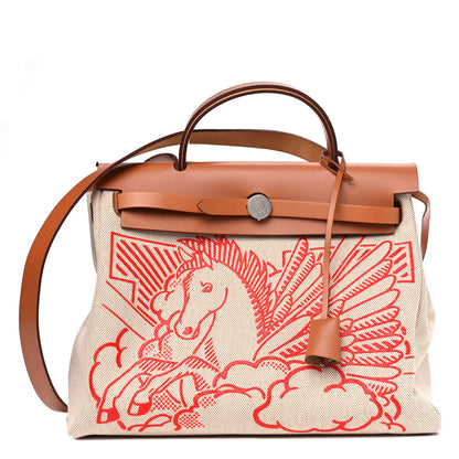 Hermes Vache Hunter Toile Pegase Pop Herbag Zip Retourne 31 PM Capucine Ecru 2 of 5