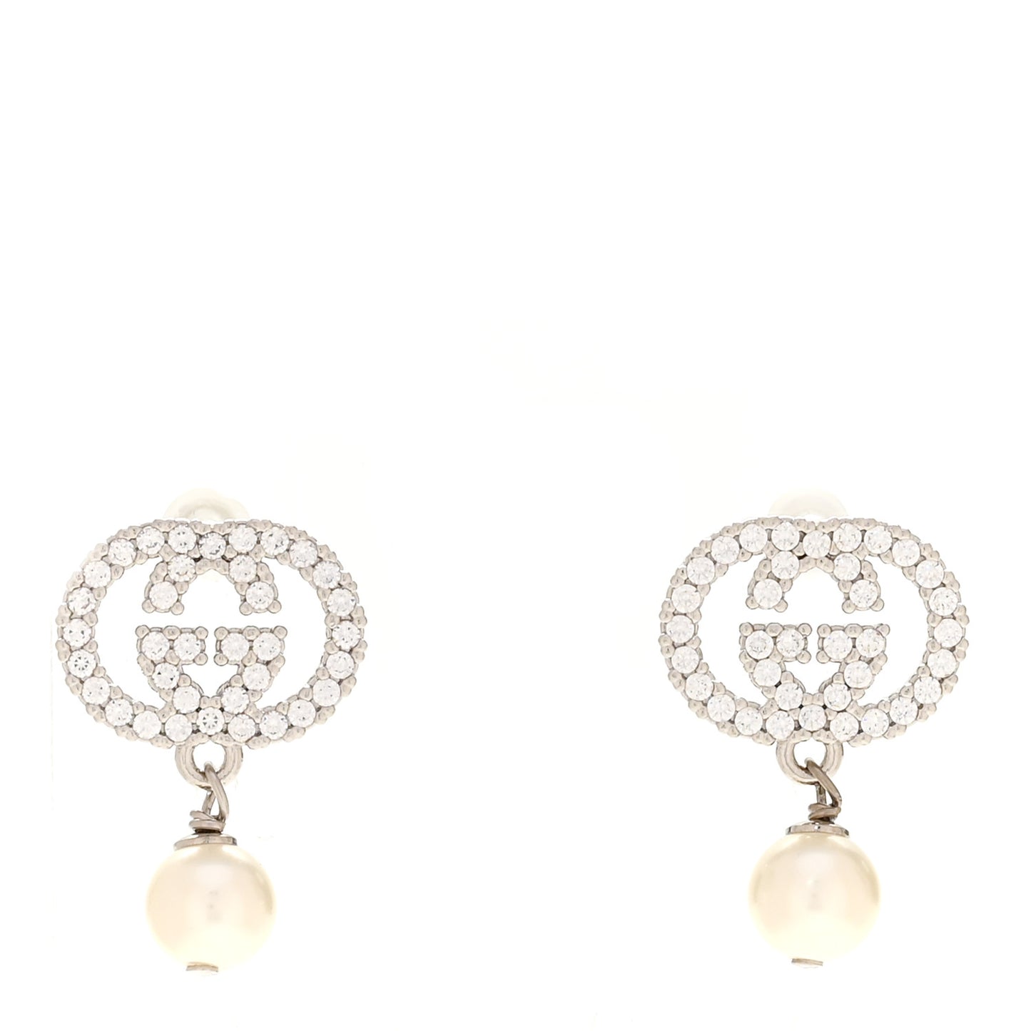 Palladium Crystal Pearl Interlocking G Earrings