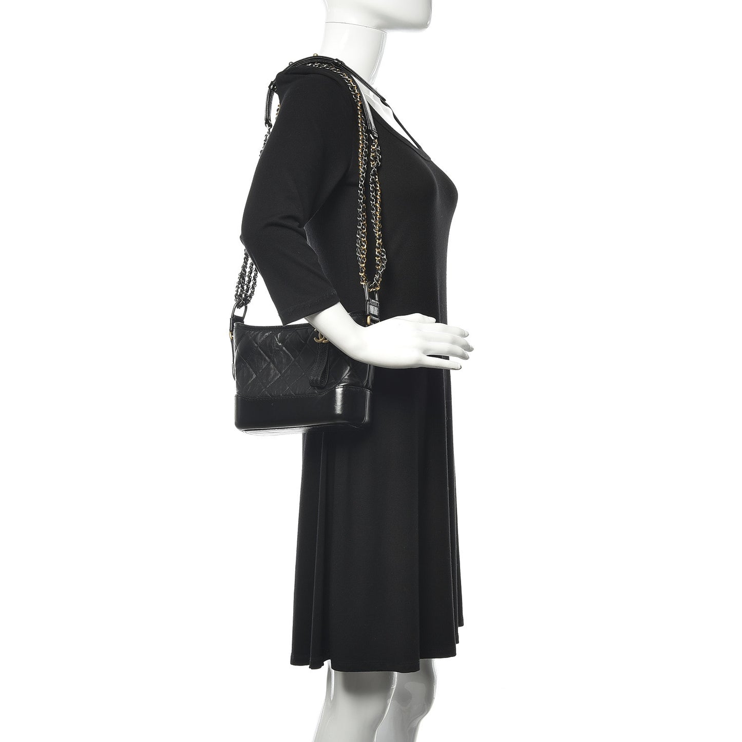 Aged Calfskin Quilted Small Gabrielle Hobo Black