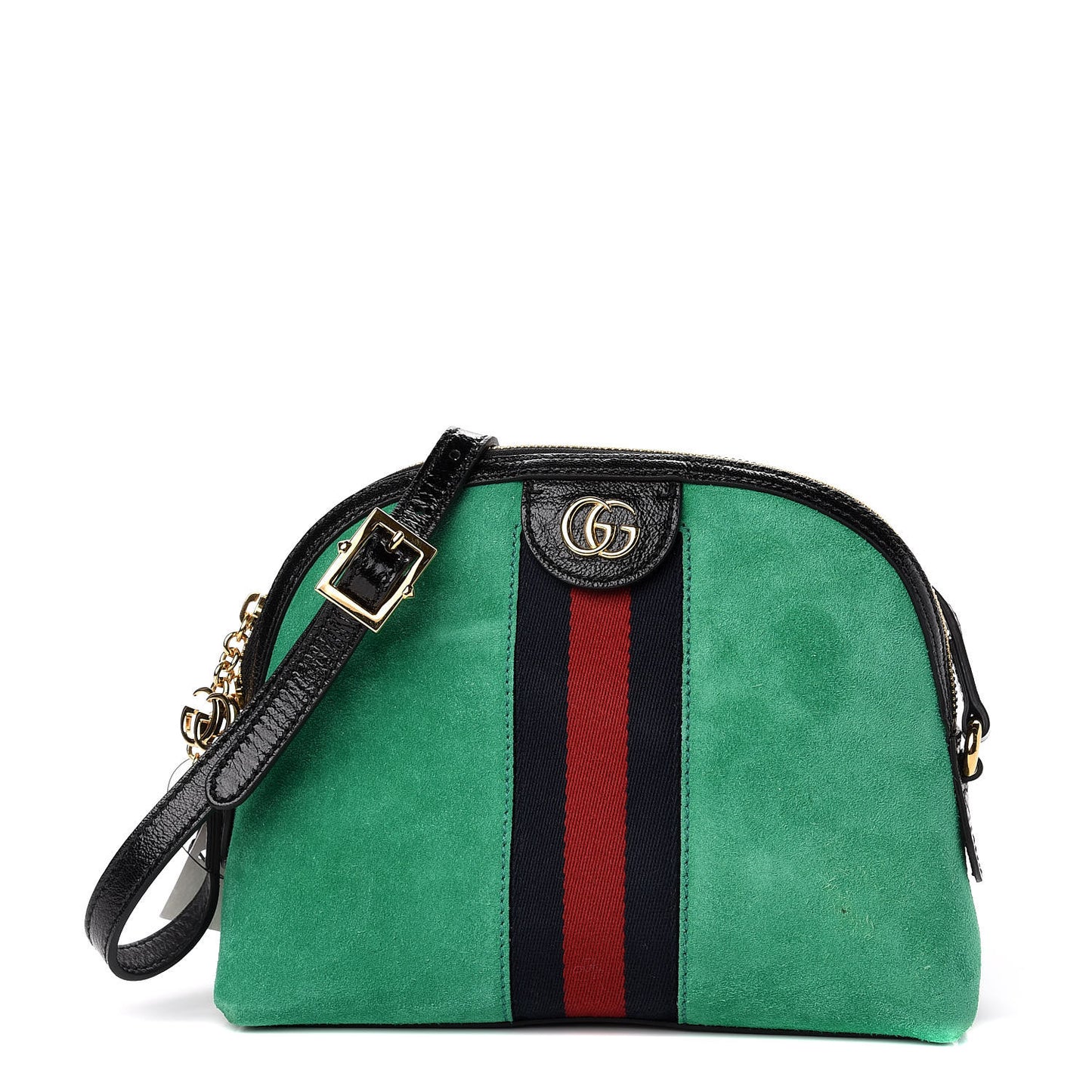 Suede Patent GG Web Small Ophidia Dome Shoulder Bag New Shamarock Black