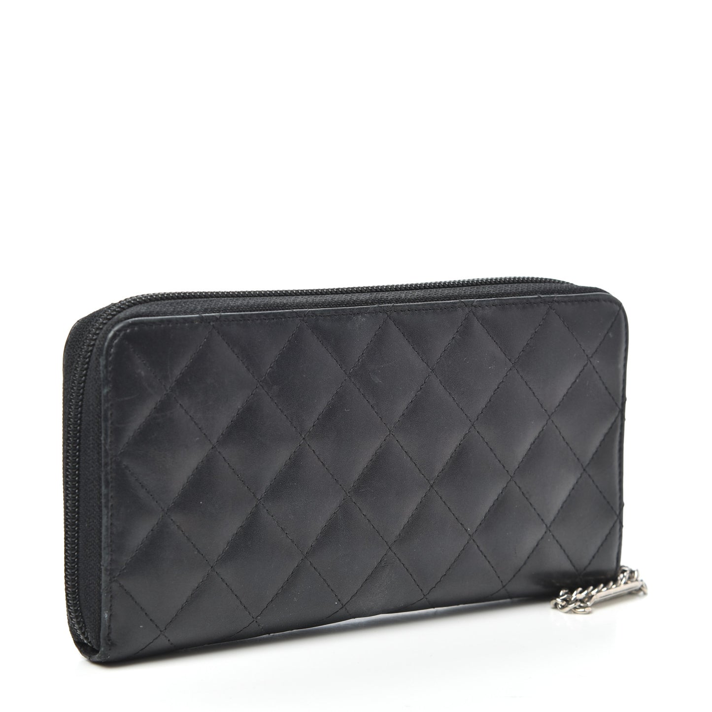 Calfskin Quilted Cambon Large Gusset Zip Around Wallet Black