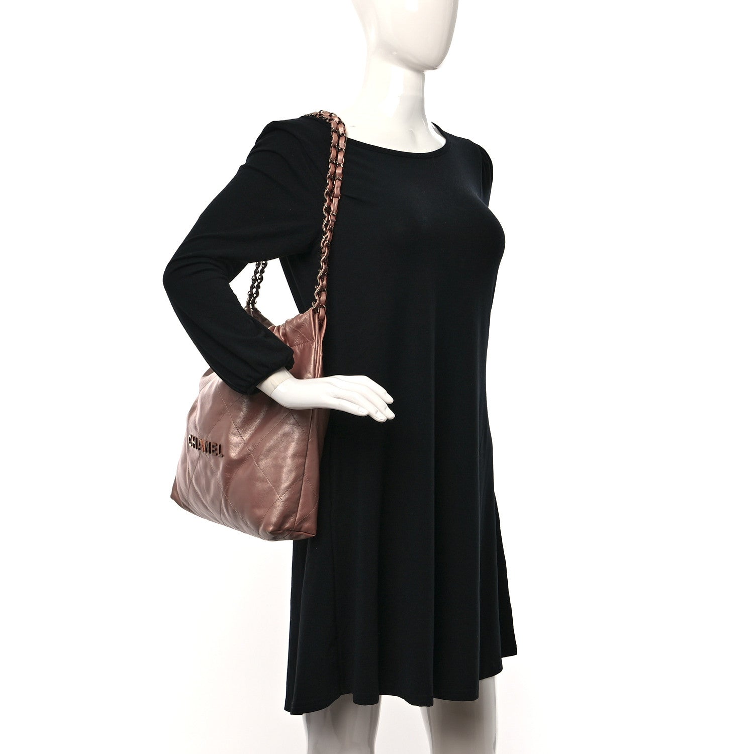 Chanel Metallic Calfskin Quilted Small Chanel 22 Pink 2 of 15