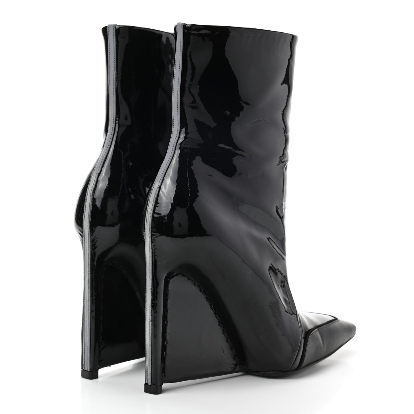 Patent Calfskin Scuba Wedge Ankle Boots 35 Black Gray
