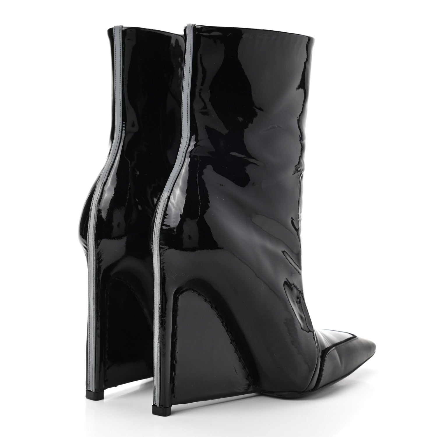 Balenciaga Patent Calfskin Scuba Wedge Ankle Boots 35 Black Gray 4 of 9