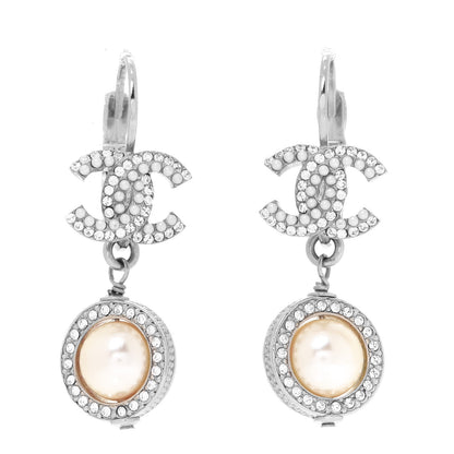 Chanel Crystal Pearl CC Drop Earrings Silver 1 of 5