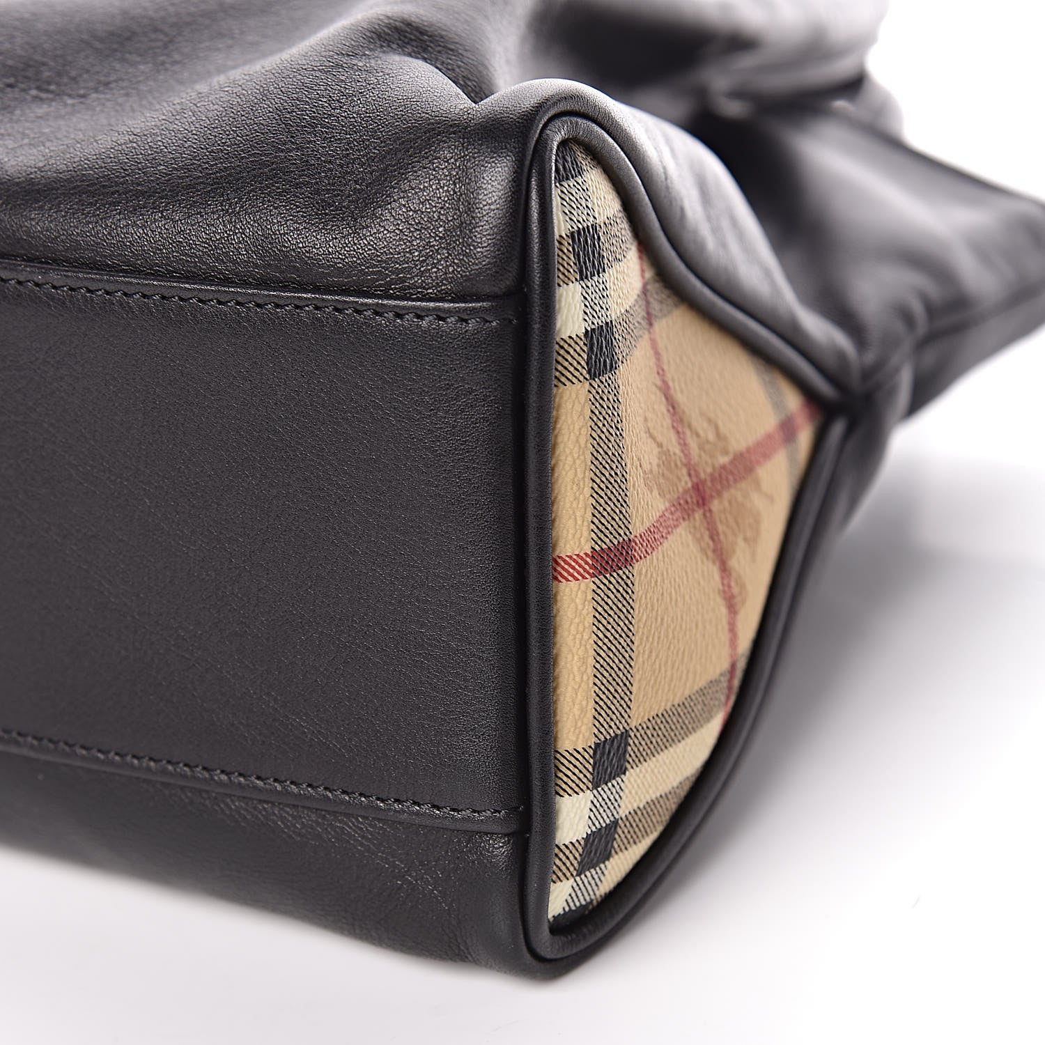 Burberry Smooth Calfskin Haymarket Check Horn Shoulder Bag Black 6 of 9