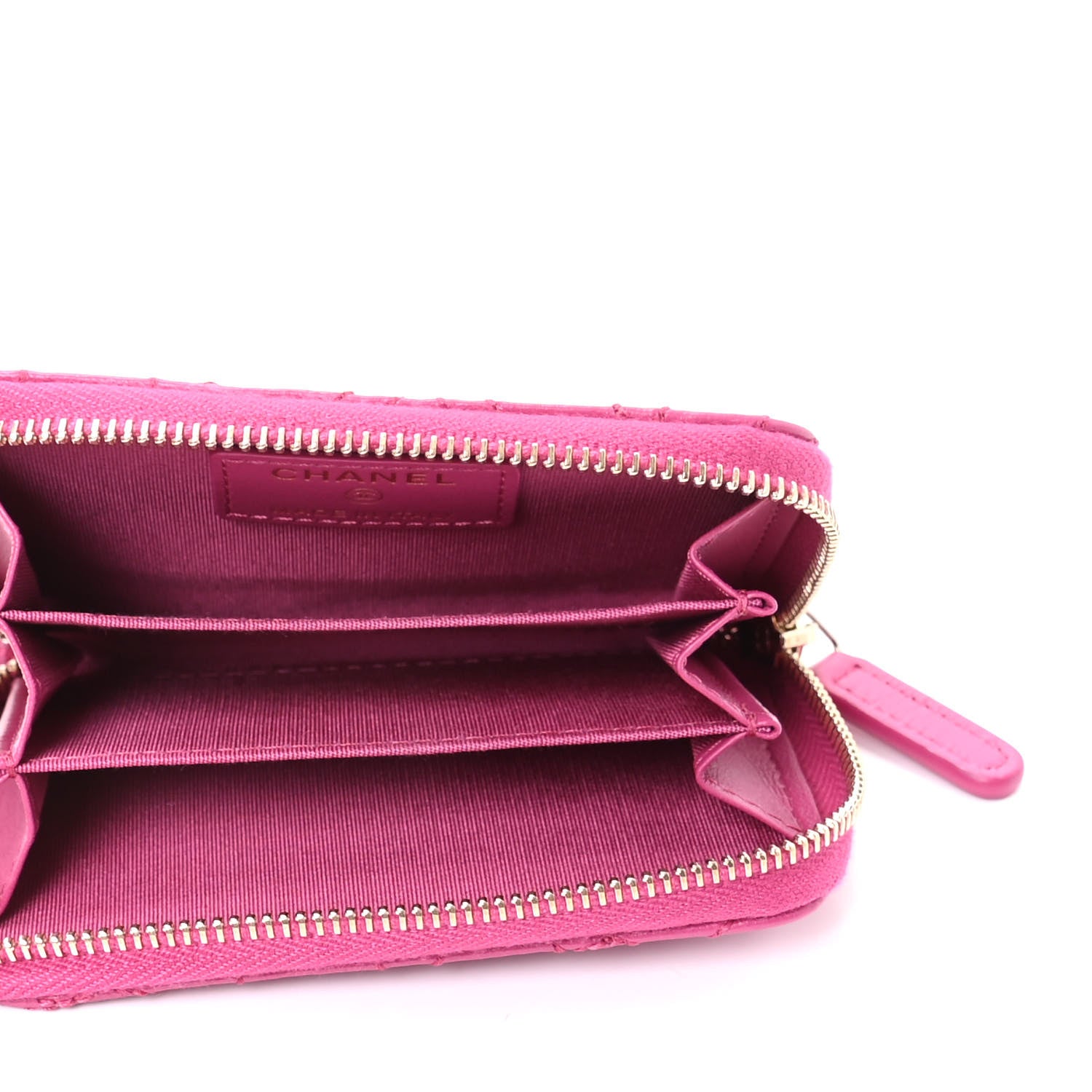 Chanel Lambskin Camellia Embossed Zip Coin Purse Fuchsia 5 of 7