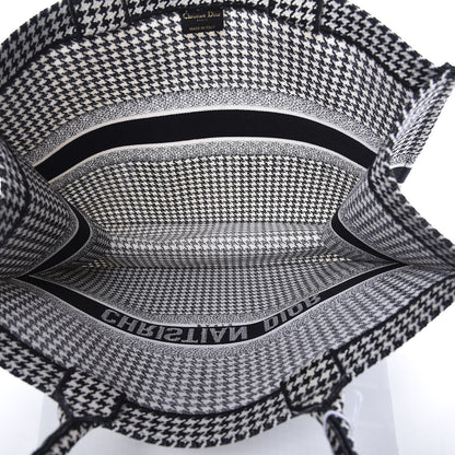 Christian Dior Canvas Houndstooth Embroidered Book Tote Black White 5 of 10