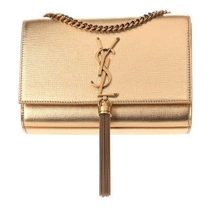 Saint Laurent Metallic Calfskin Small Classic Monogram Kate Tassel Satchel Gold 1 of 9