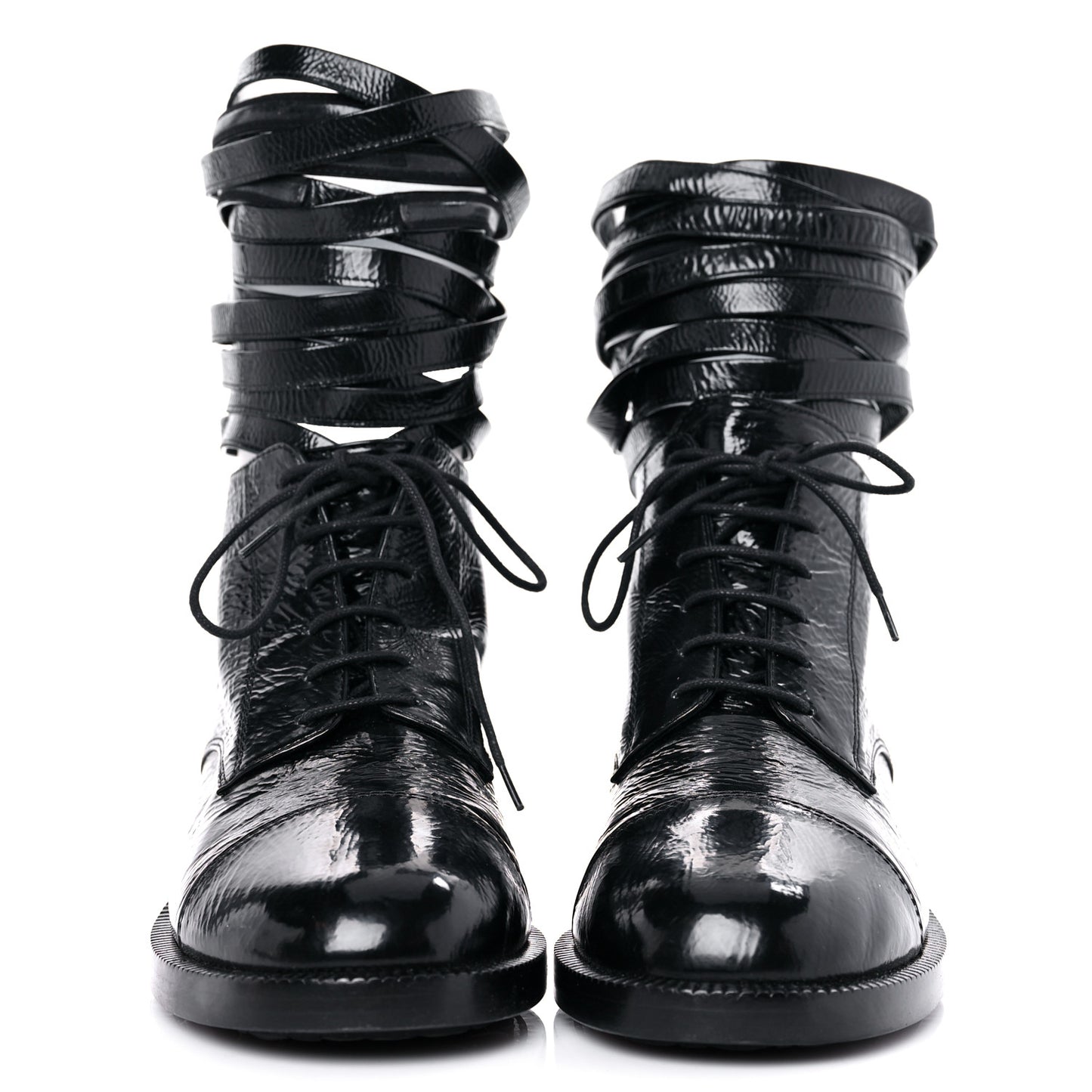 Crumpled Calfskin Lace Up Short Boots 39 Black
