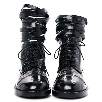 Chanel Crumpled Calfskin Lace Up Short Boots 39 Black 2 of 13