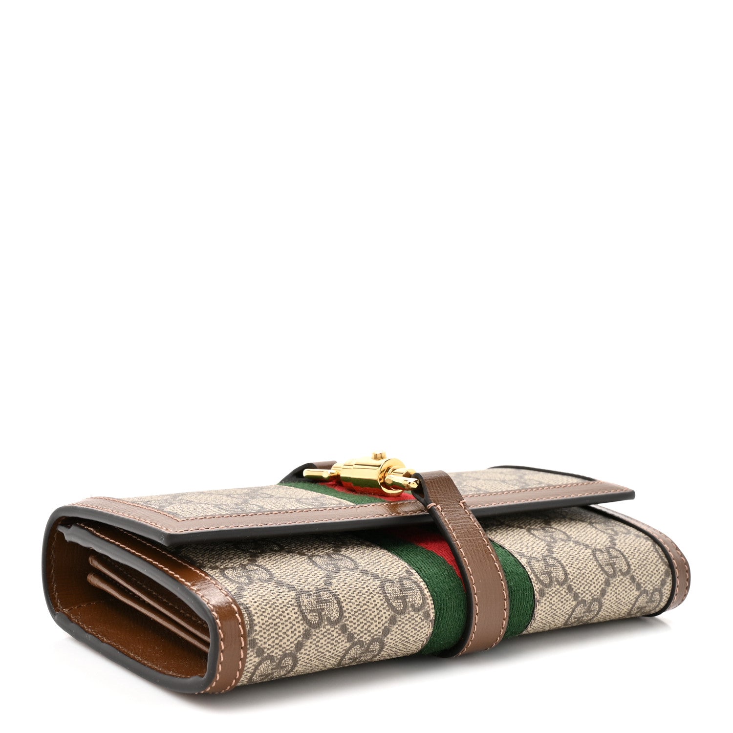 Gucci GG Supreme Monogram Azalea Calfskin Web Jackie 1961 Chain Wallet Beige Ebony Brown Sugar 4 of 12