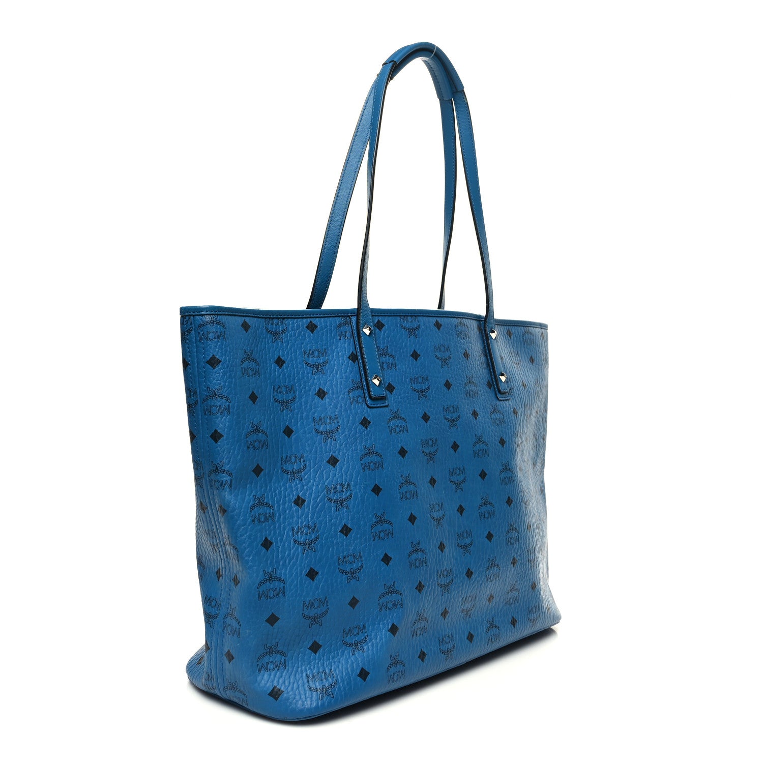 MCM Visetos Large Anya Top Zip Shopper Tote Munich Blue 4 of 15