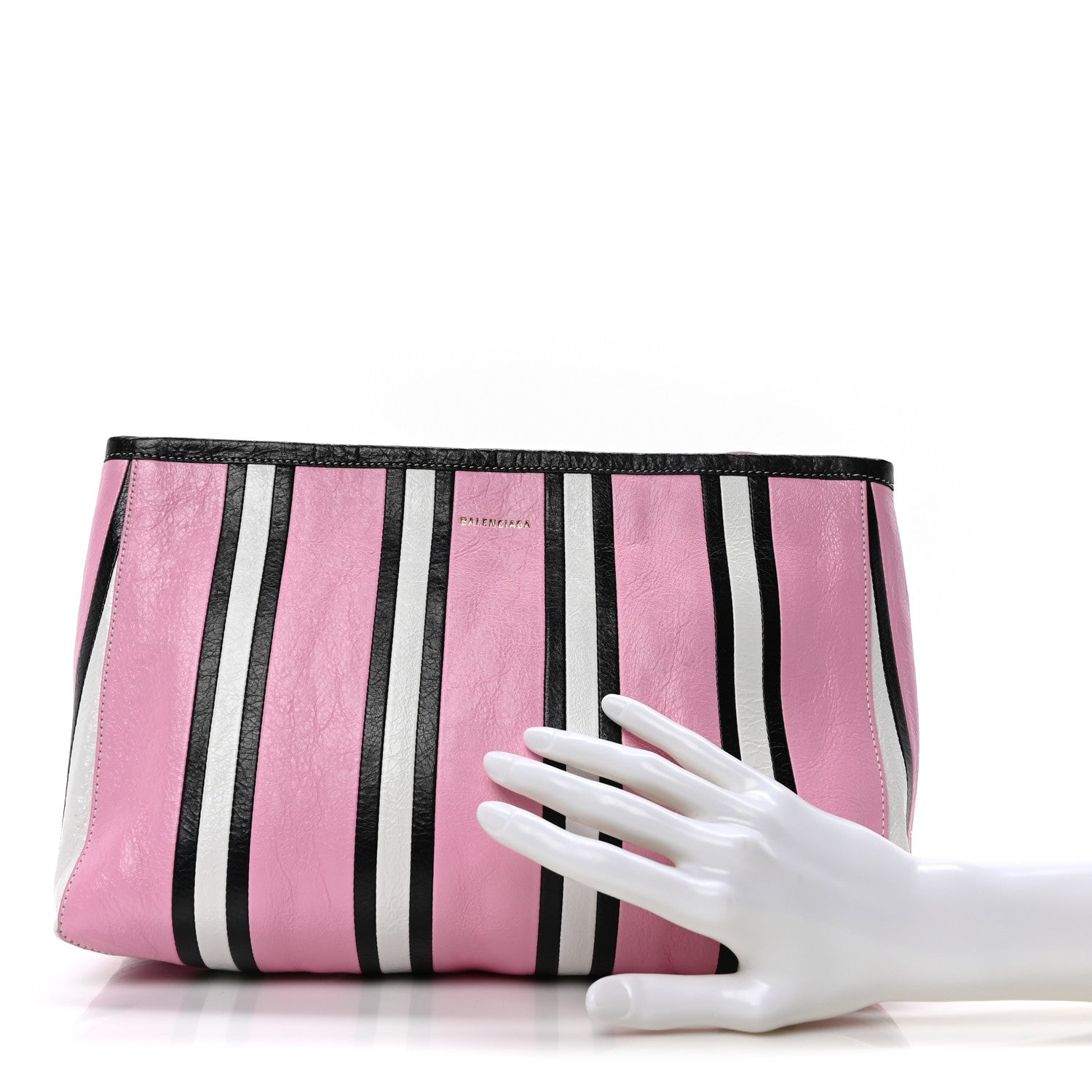 Balenciaga Agneau Arena Striped Large Barbes Z Pouch with Handle Candy Pink Black 2 of 9
