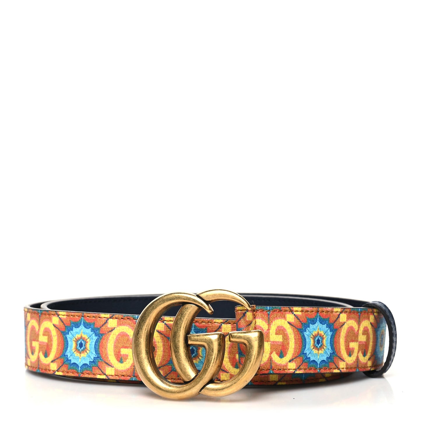 GG Supreme Monogram Kaleidoscope Double G 30mm Belt 90 36 Blue Orange Multicolor Blue Agata