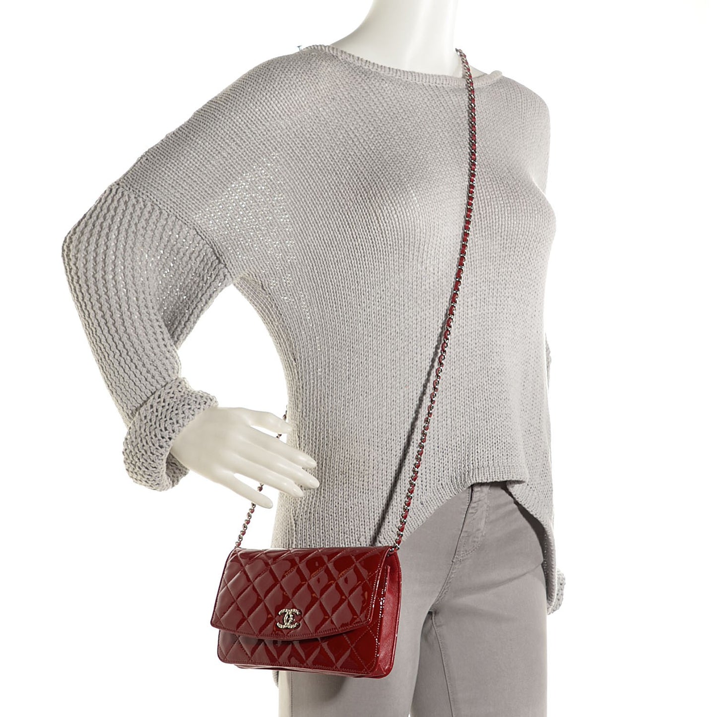 Patent Quilted Brilliant Wallet On Chain WOC Red