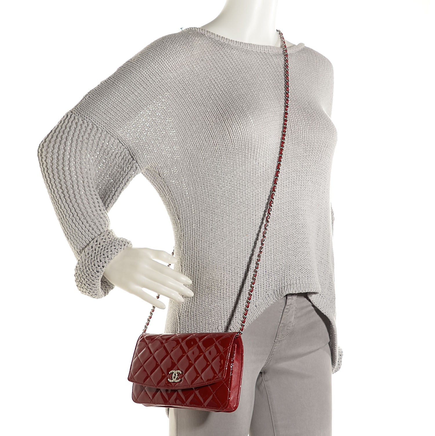 Chanel Patent Quilted Brilliant Wallet On Chain WOC Red 2 of 9