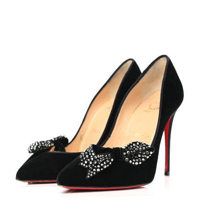Christian Louboutin Velvet Madame Menule Bow 100 Pumps 35 Black 3 of 11