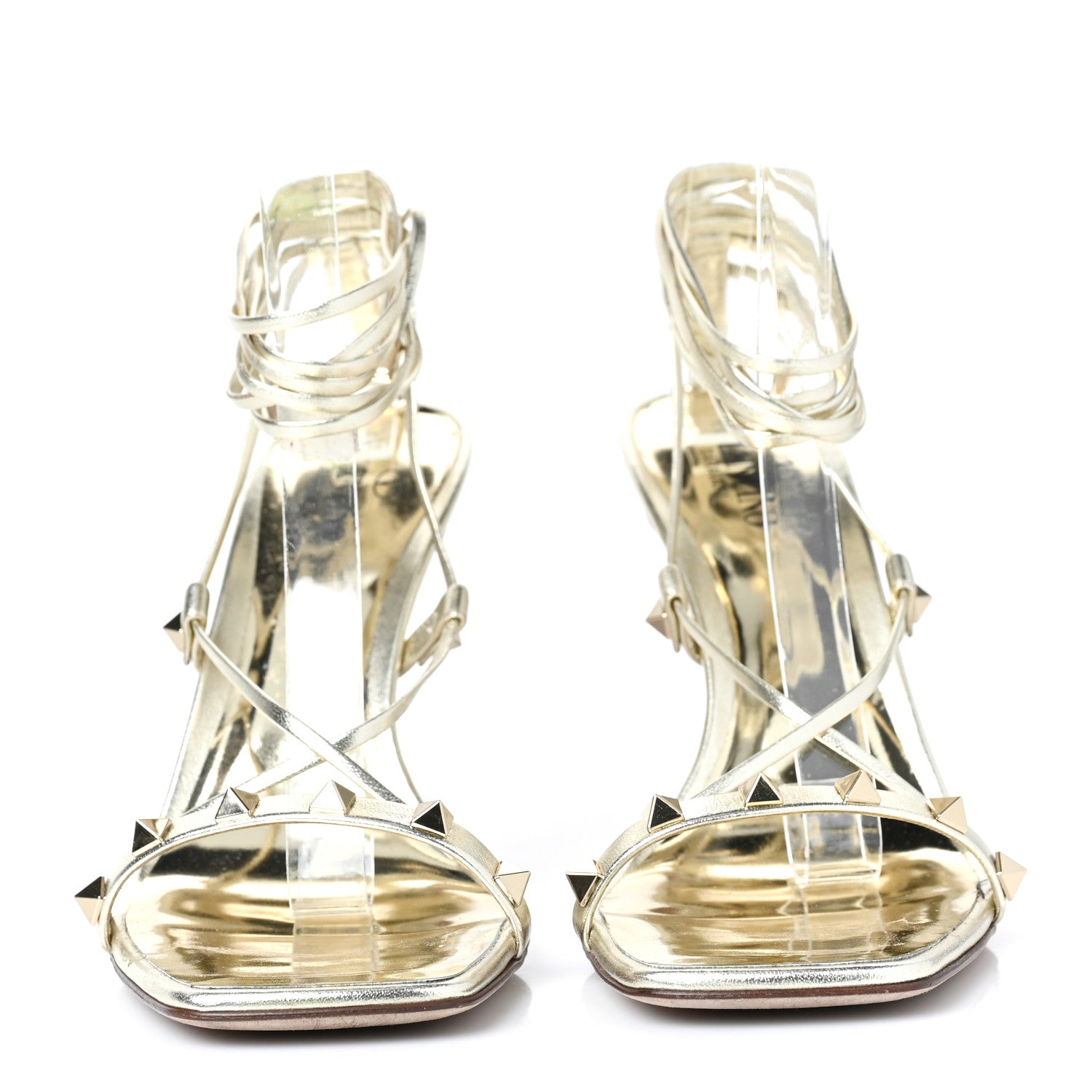Valentino Garavani Metallic Nappa Rockstud Ankle Wrap Sandals 40.5 Platino 2 of 7