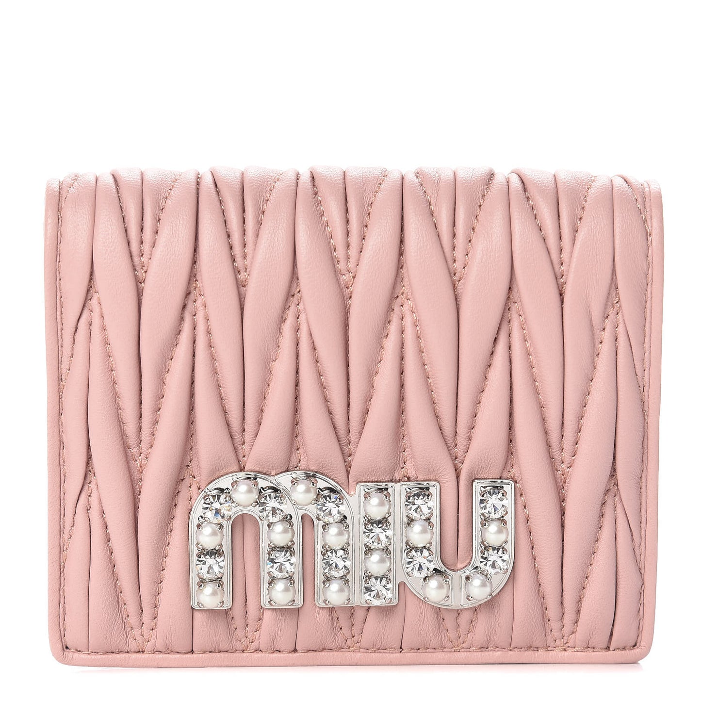 Nappa Matelasse Crystal Pearl Logo Compact Wallet Orchidea