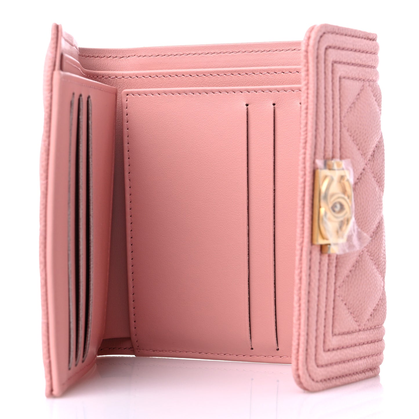 Caviar Quilted Boy Compact Wallet Pink