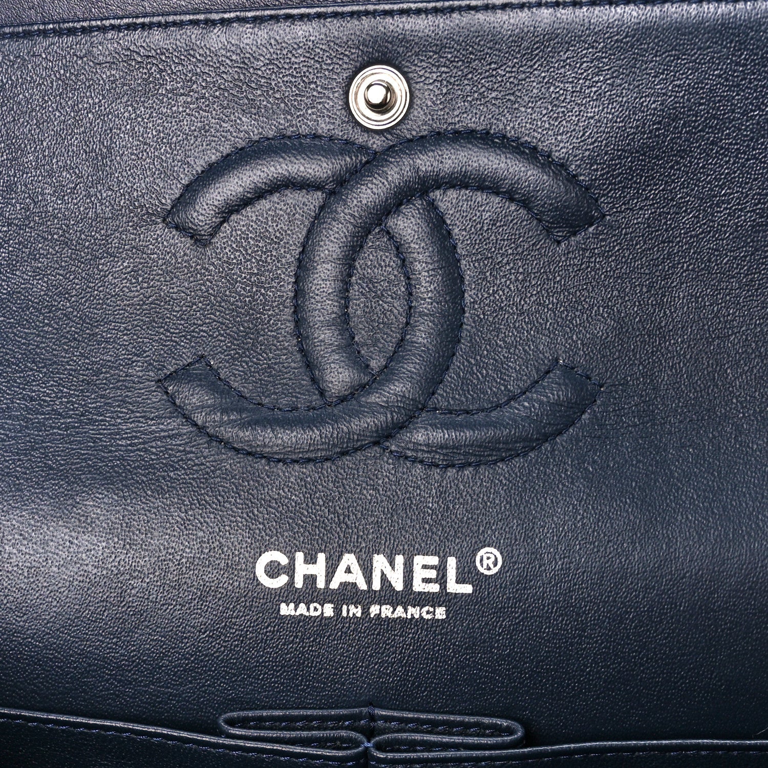 Chanel Patent Calfskin Quilted Bi-Color Medium Double Flap Navy Blue Black 6 of 11