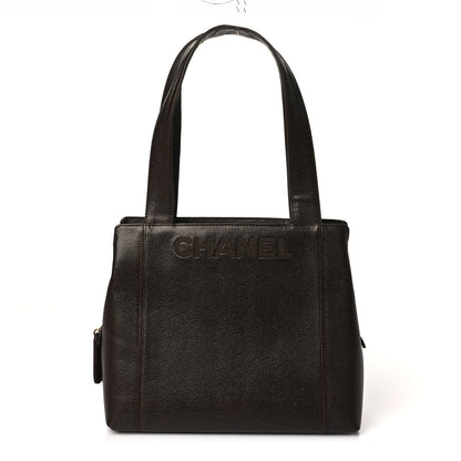 Chanel Caviar Logo Shopping Tote Dark Brown 1 of 9