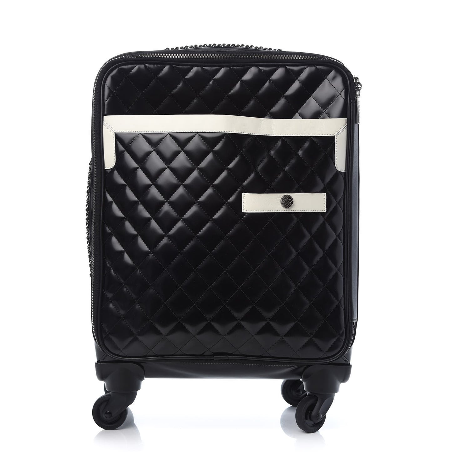Vinyl Calfskin Quilted Coco Case Trolley Rolling Luggage Black