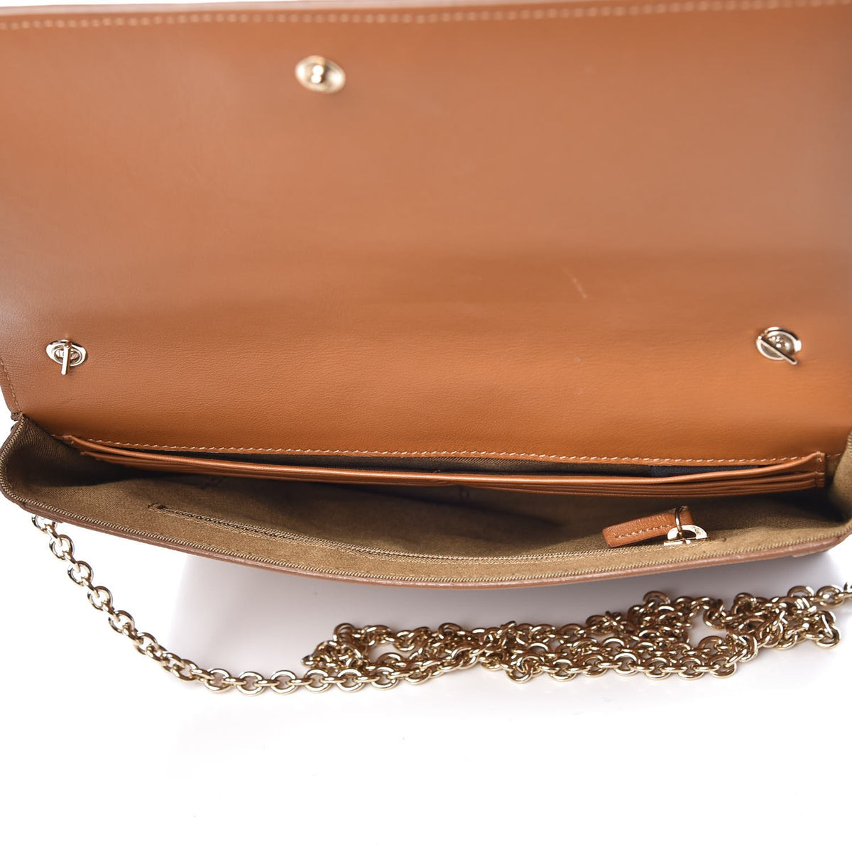 Vitello Oro Chain Clutch Brown