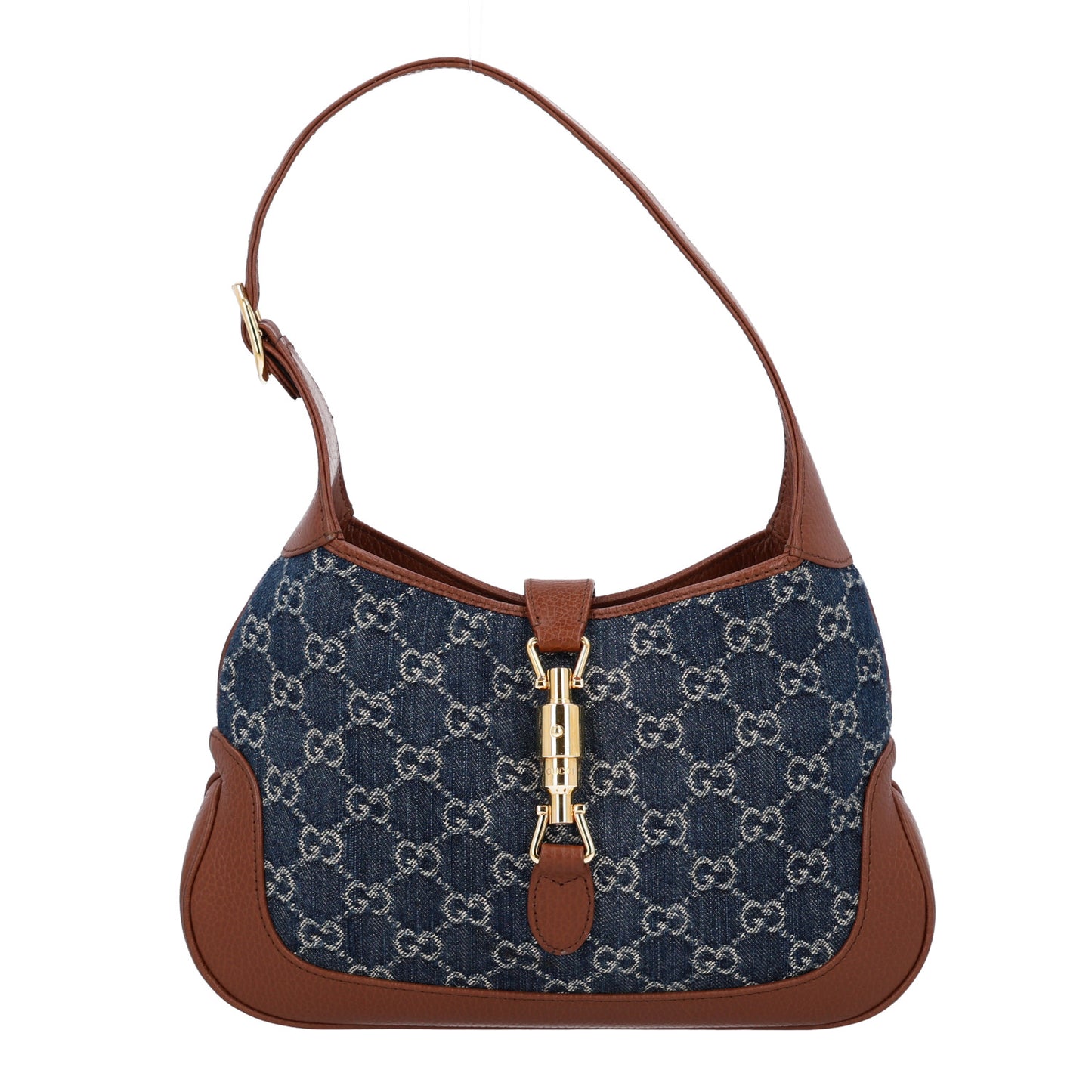 New Denim GG Monogram Calfskin Small Jackie 1961 Hobo Blue Tea Cuir
