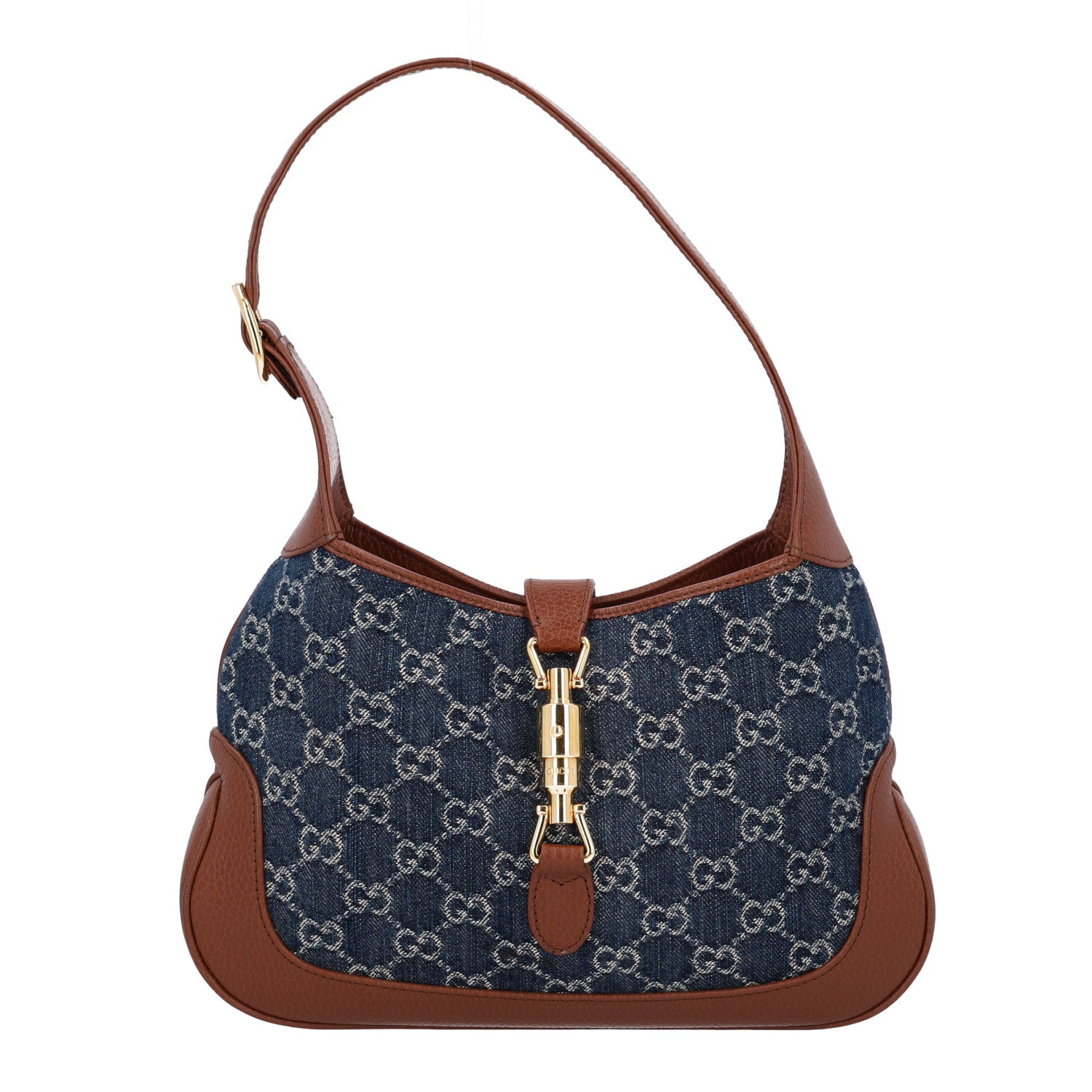Gucci New Denim GG Monogram Calfskin Small Jackie 1961 Hobo Blue Tea Cuir 1 of 10