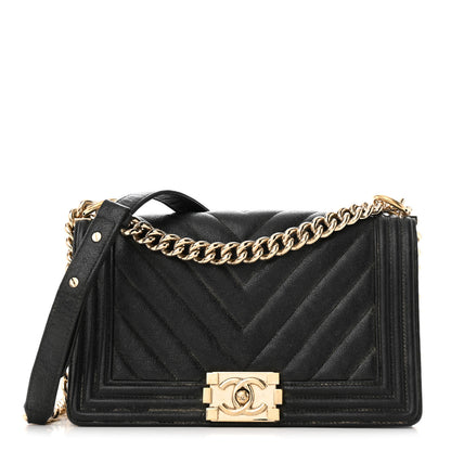 Chanel Caviar Chevron Quilted Medium Boy Flap Black 1 of 11