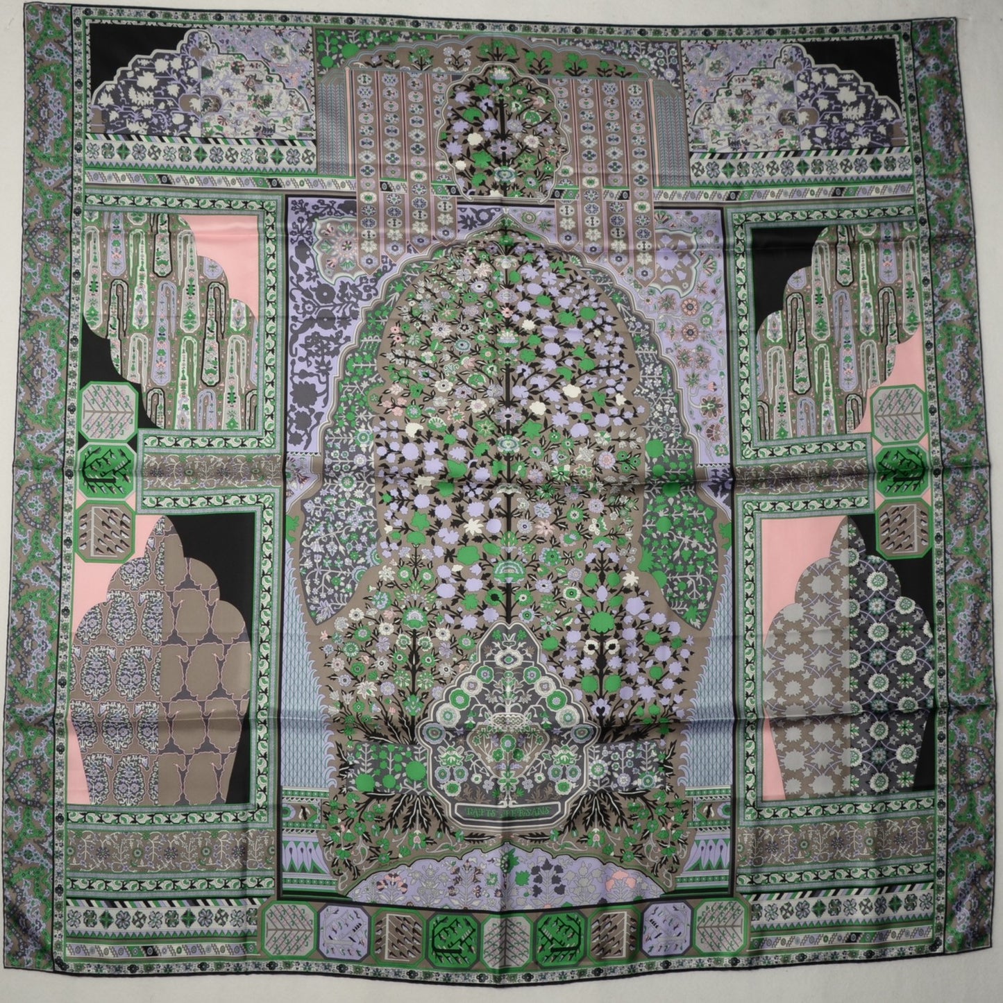 Silk Twill Tapis Persans Giant Plume Scarf 140 Lilac Anthracite Vert