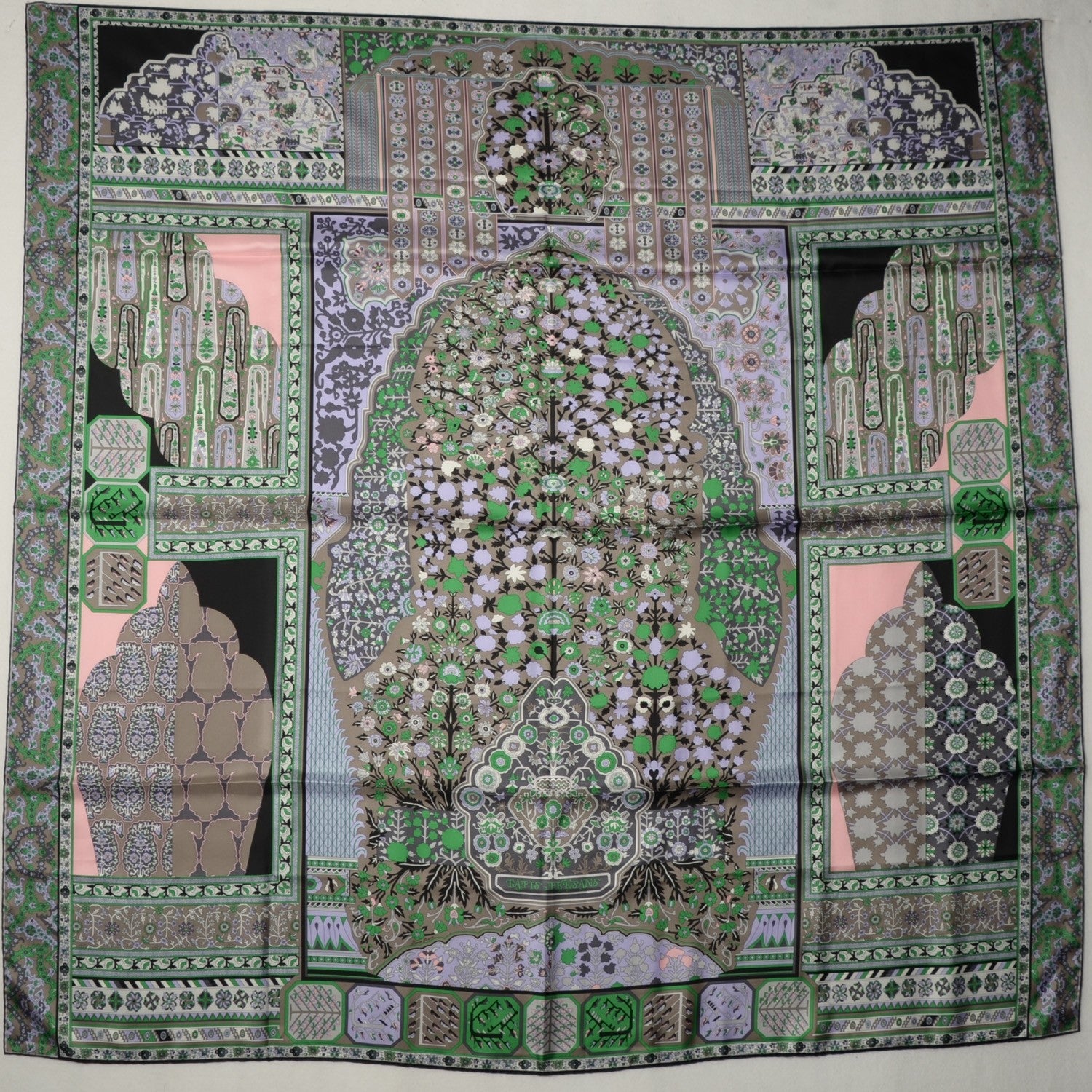 Hermes Silk Twill Tapis Persans Giant Plume Scarf 140 Lilac Anthracite Vert 2 of 7