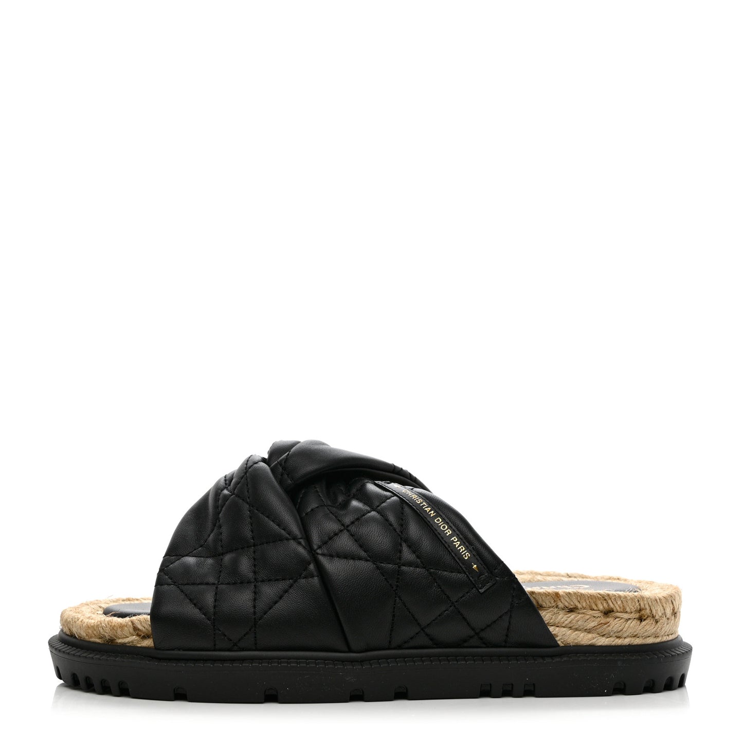 Calfskin Cannage Dtwist Espadrille Platform Sandals 38 Black