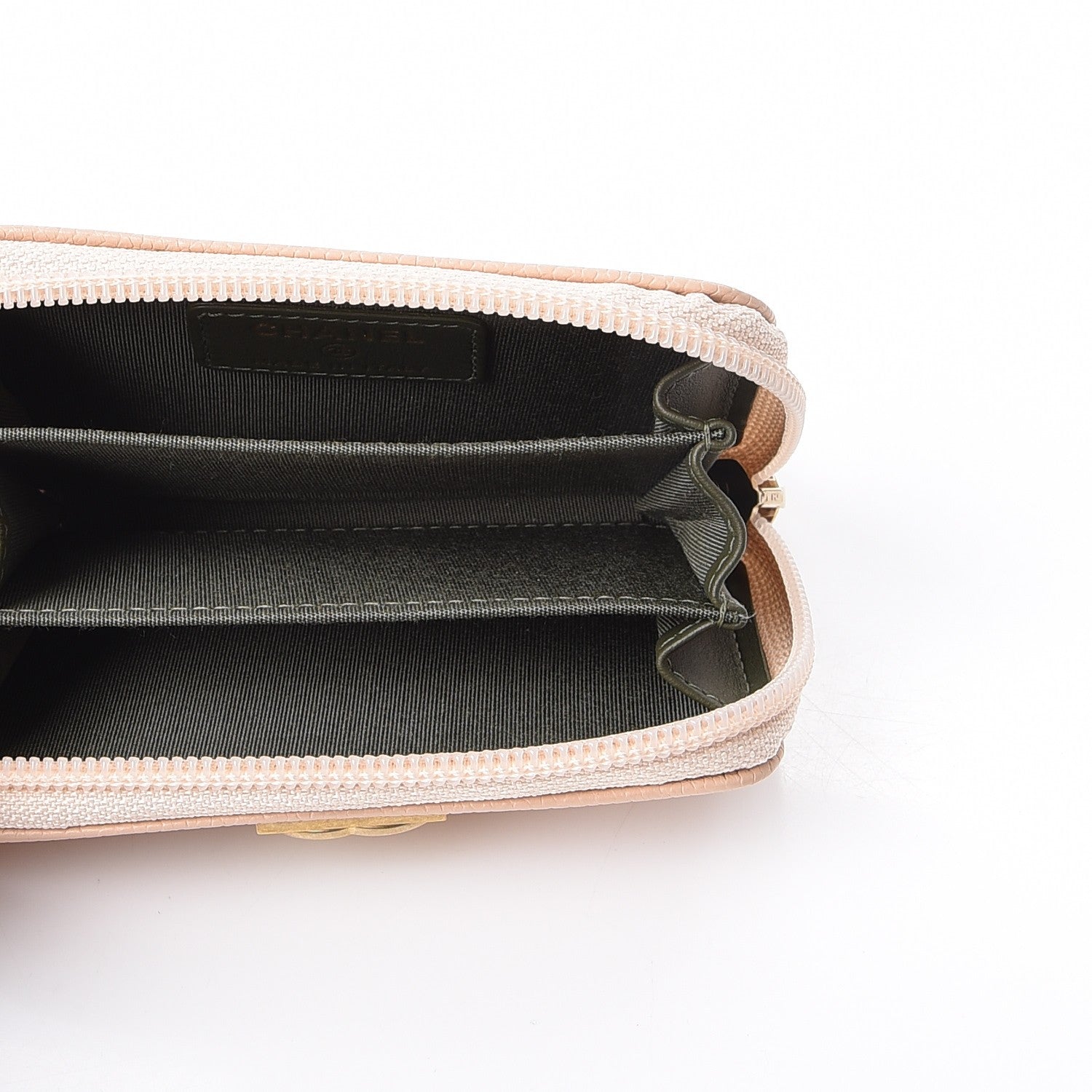 Chanel Caviar Quilted Boy Zip Around Coin Purse Wallet Beige 5 of 9