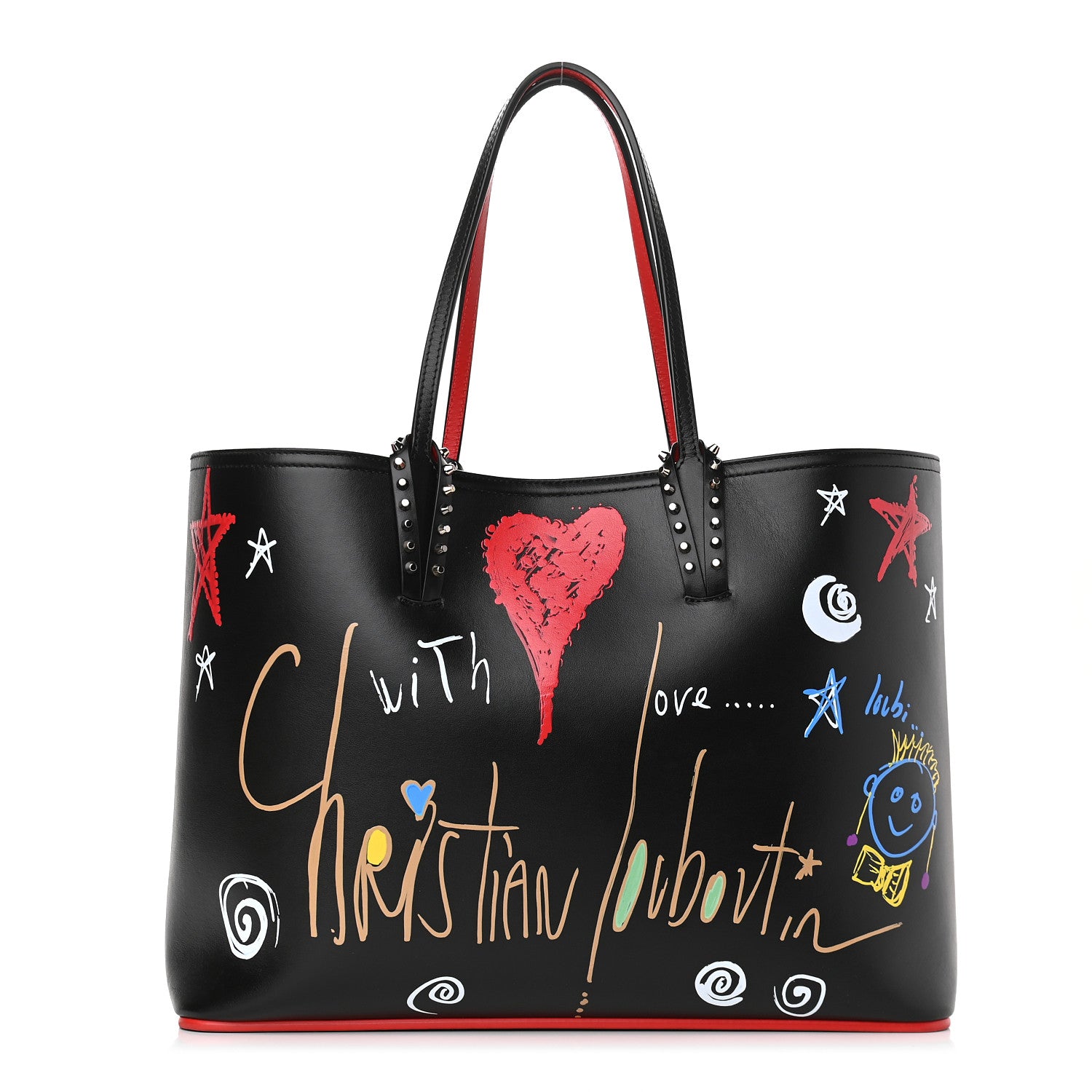 Christian Louboutin Calfskin Loubitag Spikes East West Cabata Tote Black 3 of 9